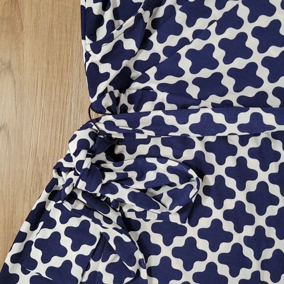 🔹️JM Collection Blue & White Print Faux Wrap Sleeveless Belted Dress Size 14 - Picture 6 of 9